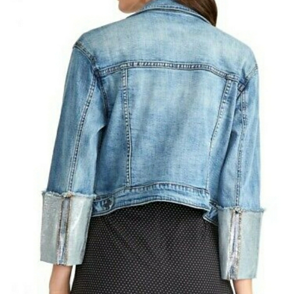 🎉HP!🎉💎NEW RACHEL Rachel Roy Silver Cuff Denim Jacket - Picture 10 of 10